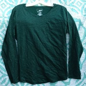 Sonoma Size LARGE The Everyday Tee CHRISTMAS SPARKLING GREEN V NECK LONG SLV TOP